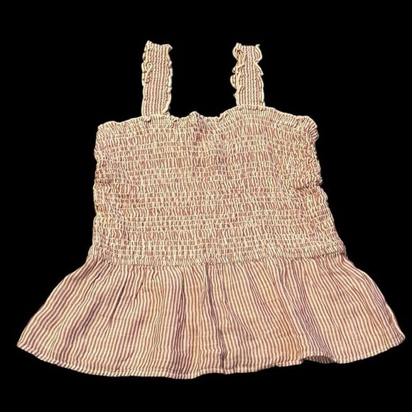 True Craft Tops - True Craft Striped Babydoll Elastic Top Rose Pink And White Size 1X